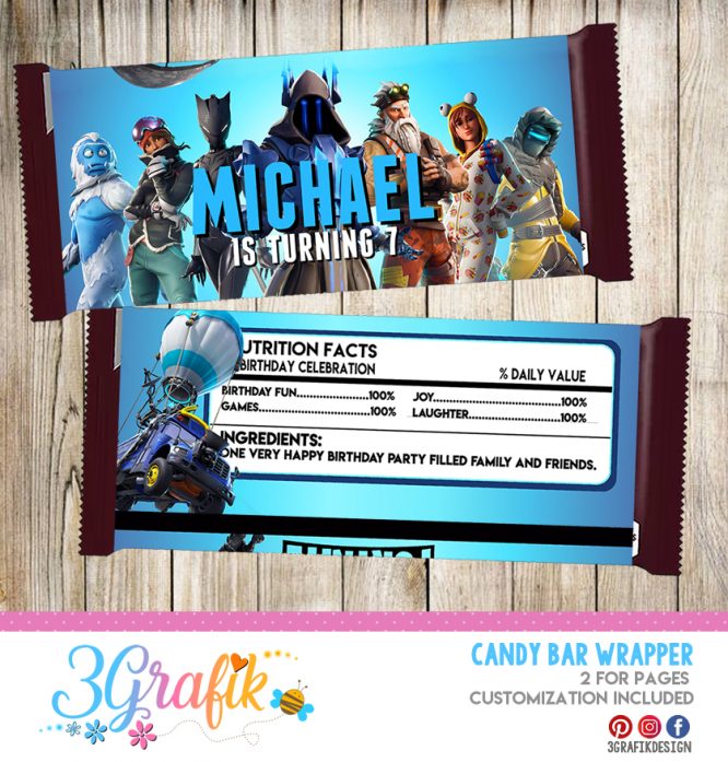 Fortnite candy bar wrappers labels