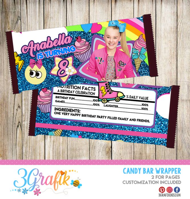 Jojo Siwa Candy Bar Wrapper labels