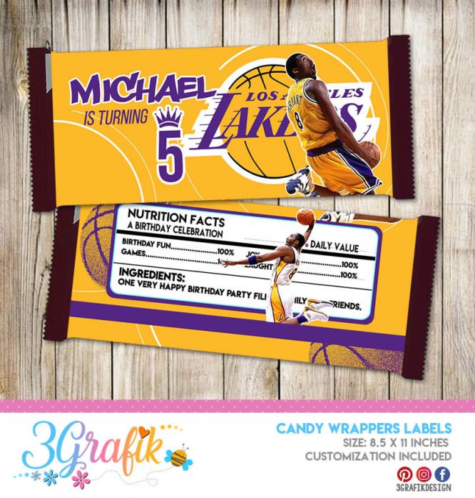 Lakers Kobe Bryant candy bar wrappers labels
