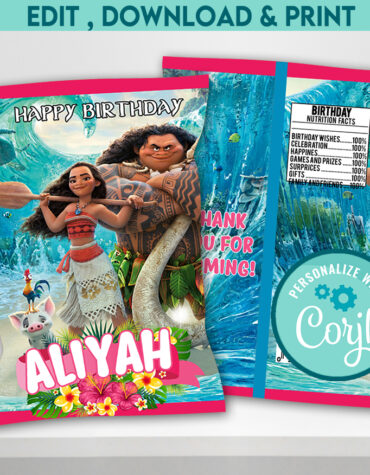 Moana Birthday Chip Bag Printable | DIY Party Favor Wrapper for Kids Birthday Theme