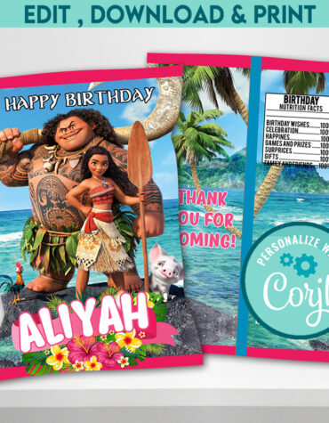 Moana Themed Chip Bag | Personalized Favor Wrapper for Ocean Adventure Birthday Party