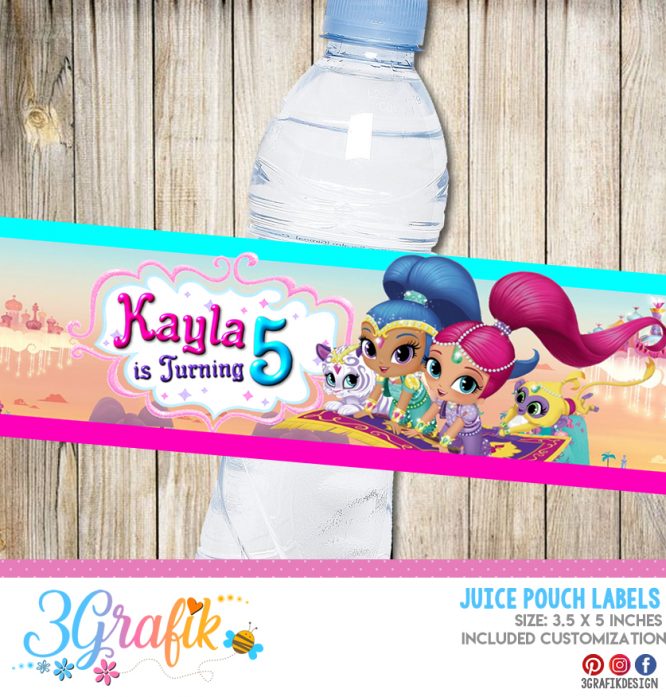 shimmer and shine Water bottle Label