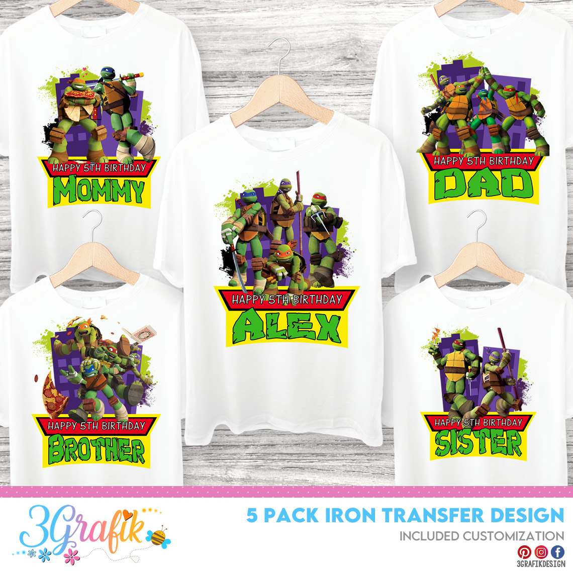 Teenage Mutant Ninja Turtles Birthday Boy Iron On T Shirt Fabric Transfers  - Teenage Mutant Ninja Turtle Birthday - Pin