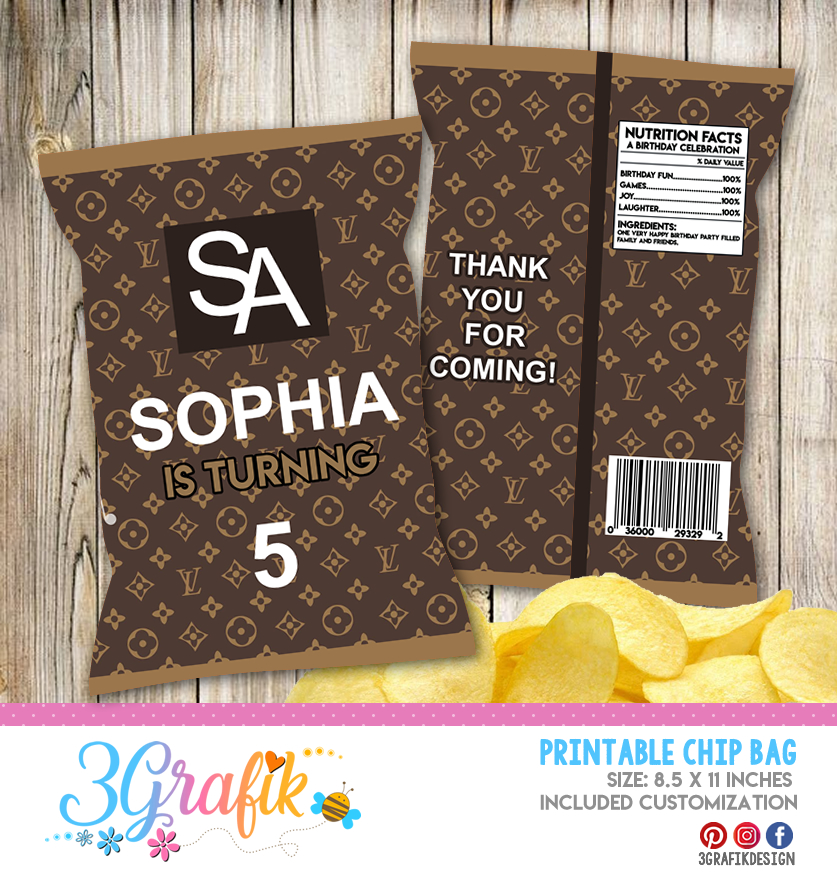 12) Personalized LOUIS VUITTON Chip Candy Treat Bags Party Favors
