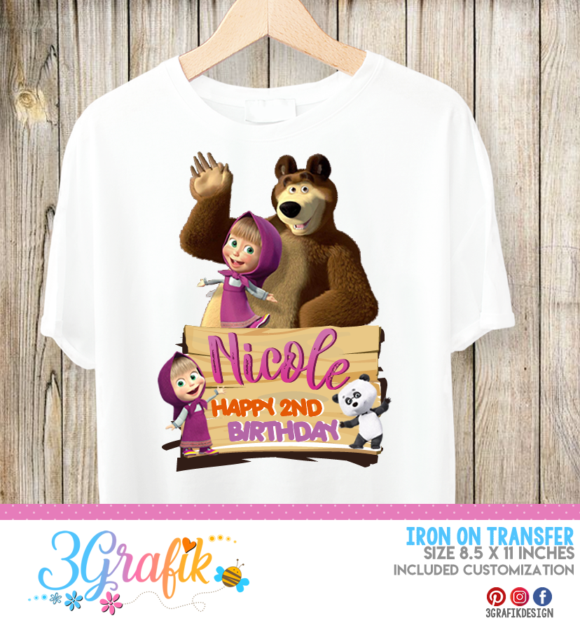 Masha and the Bear Choose image and size iron on T shirt transfer 