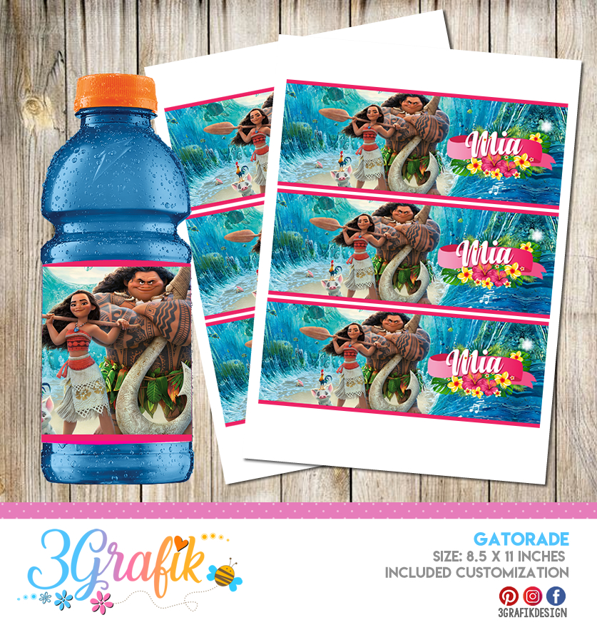 ▷ Moana Gatorade Label, Moana party supplies