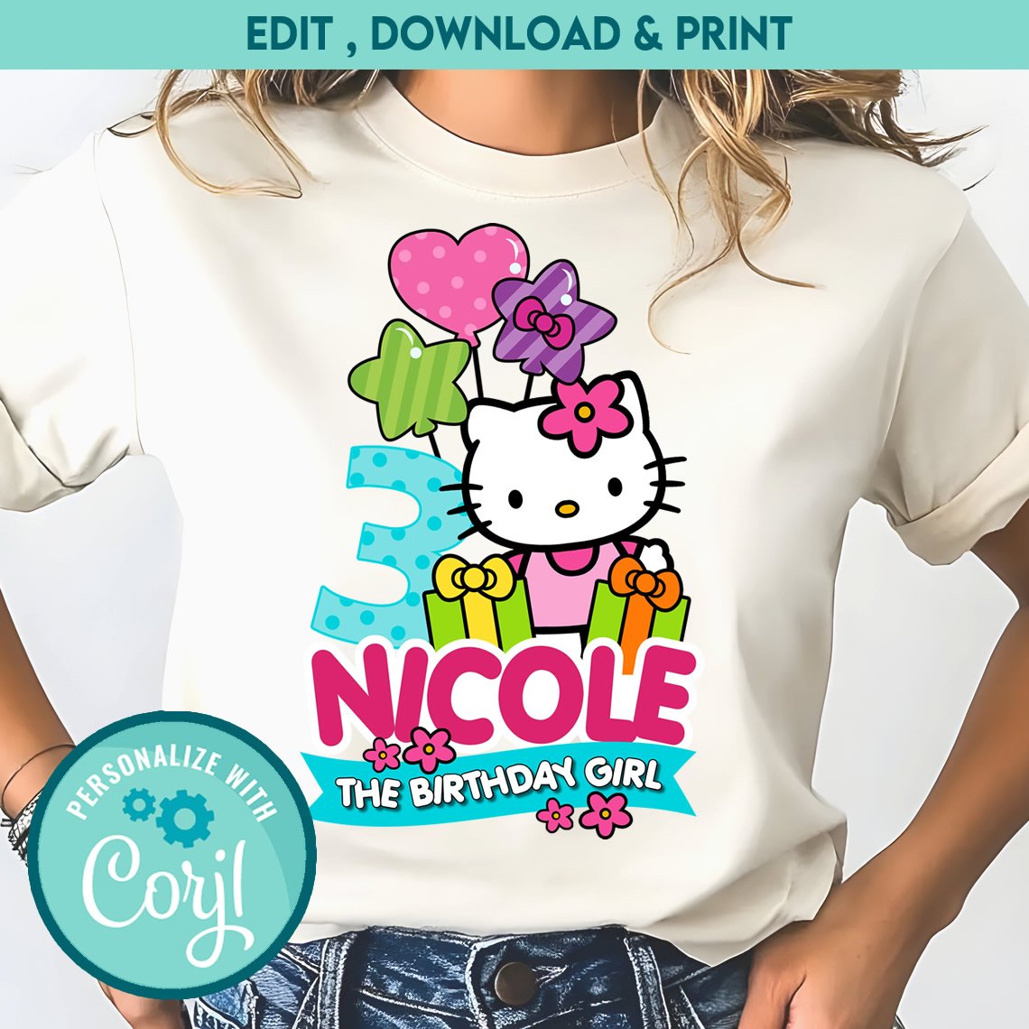 Editable Hello Kitty Birthday Family Iron-On Transfers