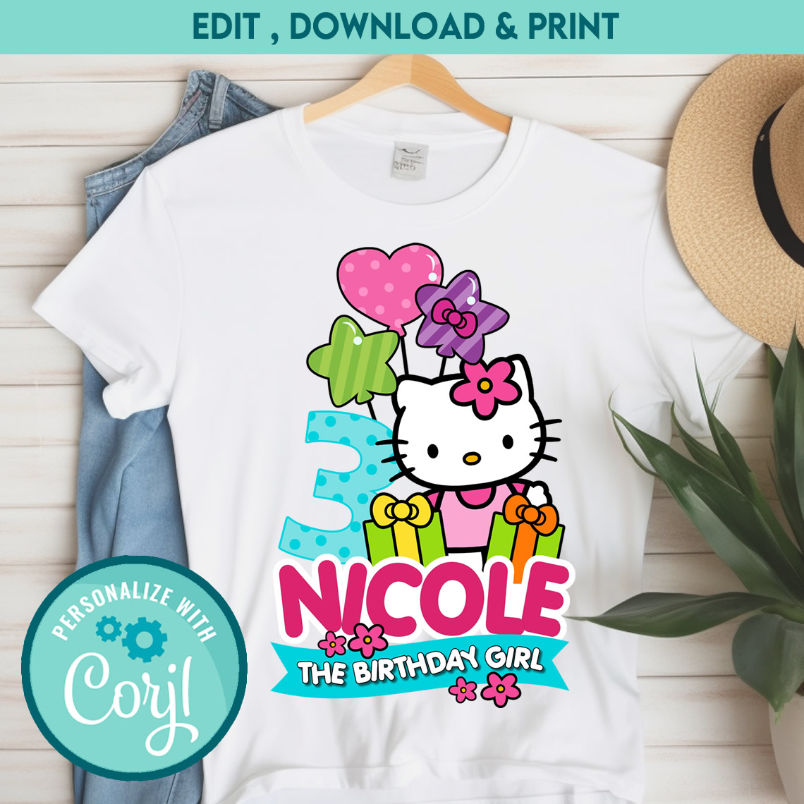 Editable Hello Kitty Birthday Family Iron-On Transfers