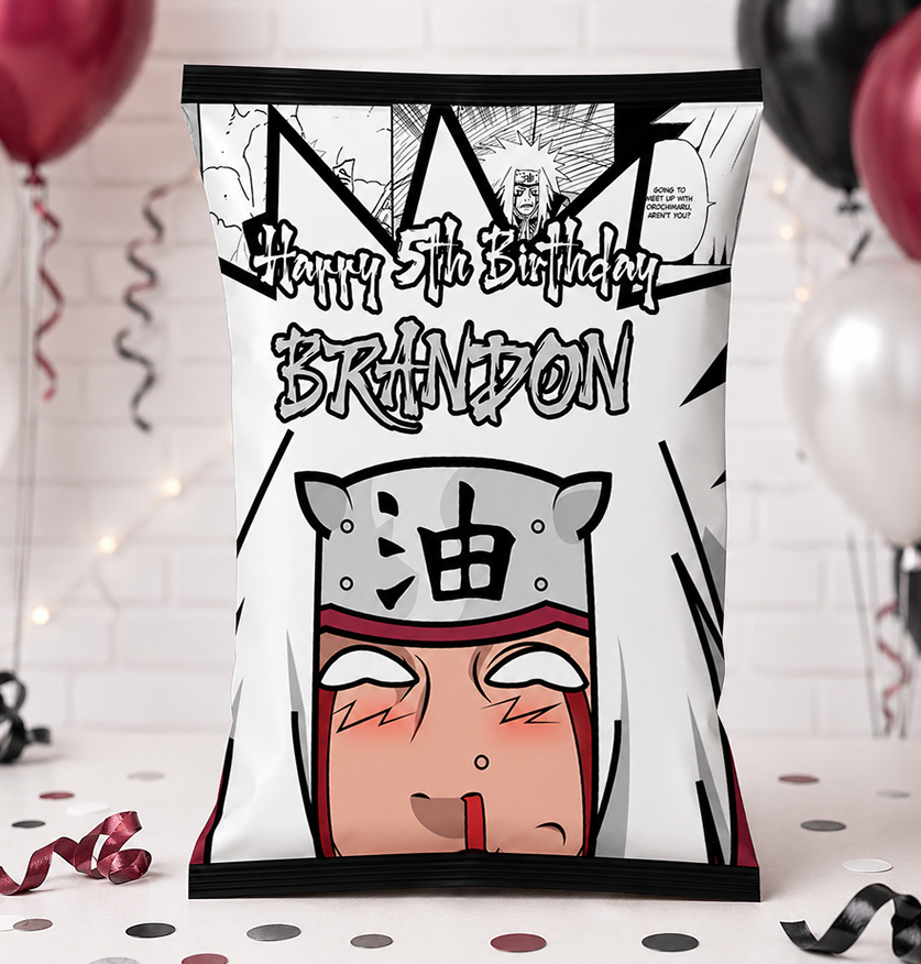 Jiraiya Naruto Chip Bag Template | Editable Anime Birthday Party Favor | Printable Ninja Treat Bag - Image 3