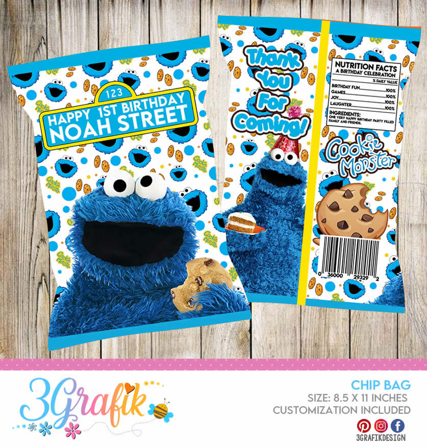 Cookie Monster Chip Bag Cookie Monster celebration Cookie Monster