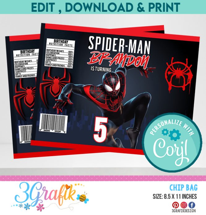 Spiderman Miles Morales Chip Bag template