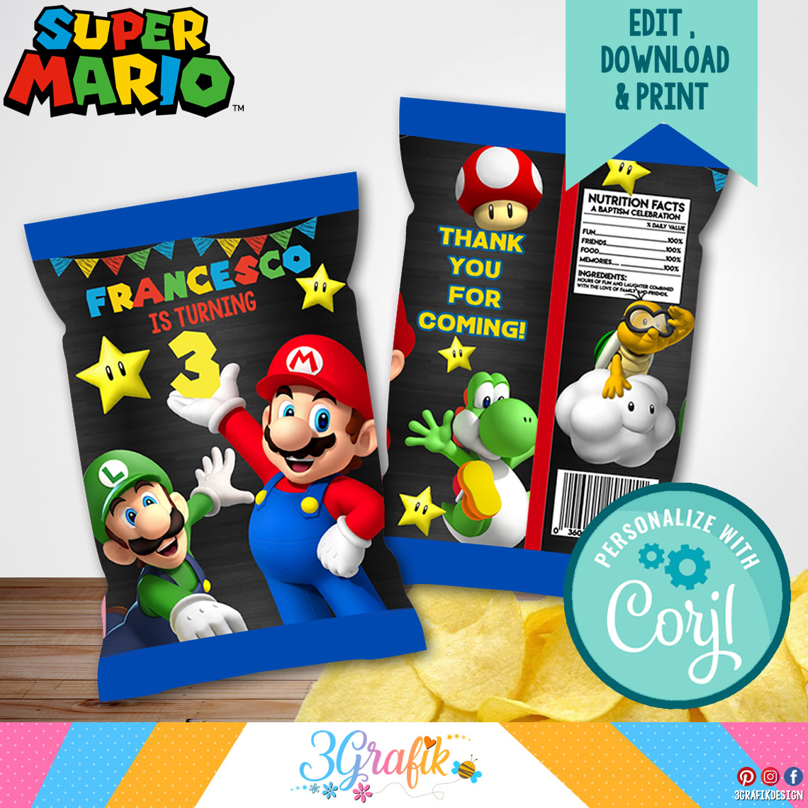 Super Mario Bros Party Printable Thank You Tags Mario Bros Party Cards Super  Mario Party Decoration Mario Birthday Party 