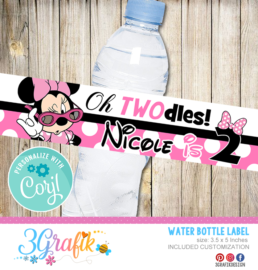 ▷ Minnie Mouse Water bottle Label Digital