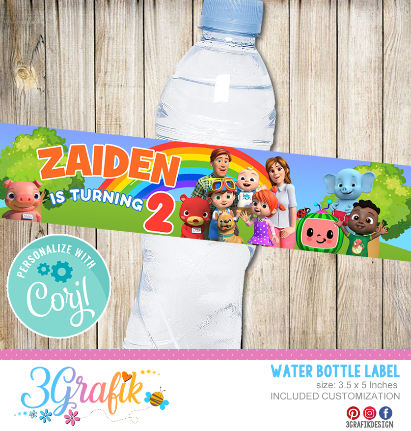 DIGITAL or PRINTED Cocomelon Pop Top Water Bottle Label Birthday Party