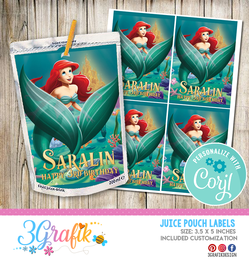 printed or finished digital The Little Mermaid juice pouch labels