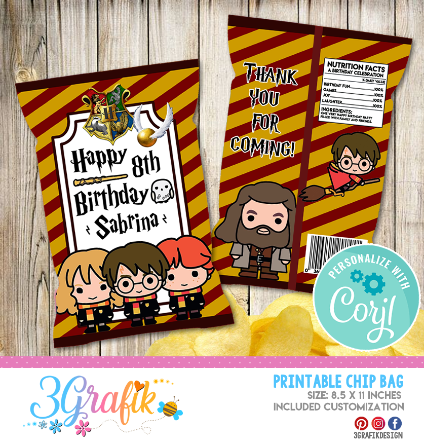 Harry Potter Chip Bag Harry Potter Party printable Harry Potter