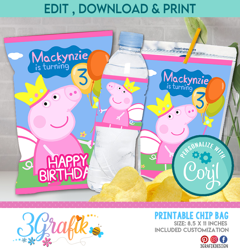 Peppa Pig Birthday Party Printable Water Bottle Labels 