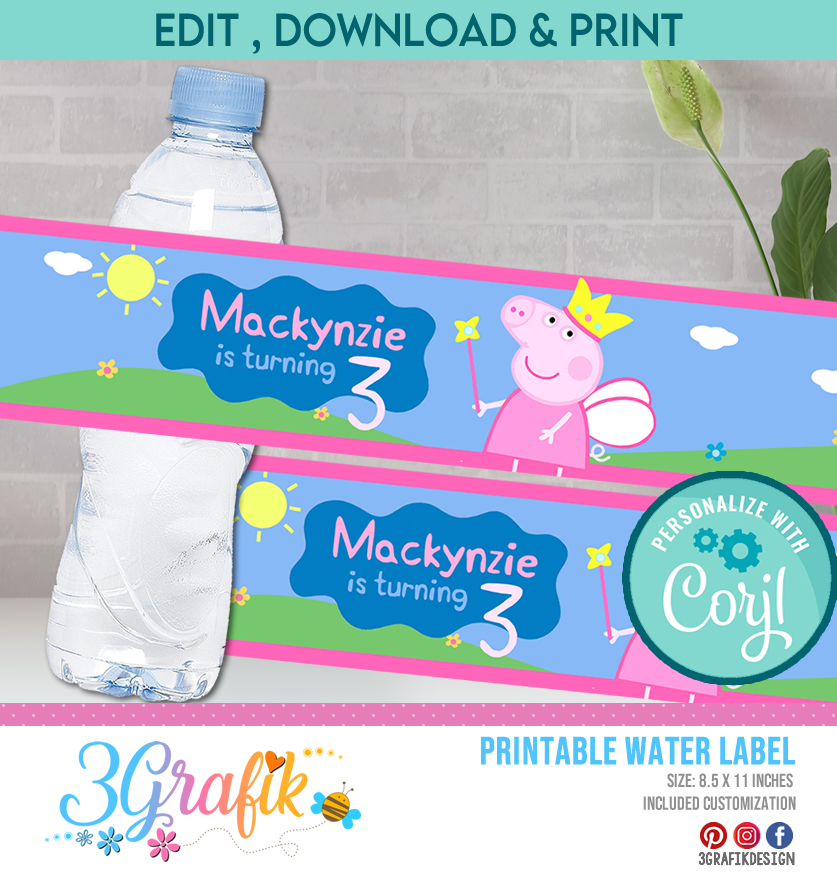 ▷ Peppa Pig Water Bottle Labels Template