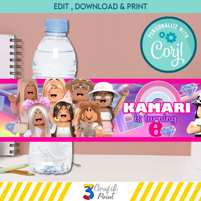 Roblox Girl water bottle label digital | Roblox Chip Bag printable