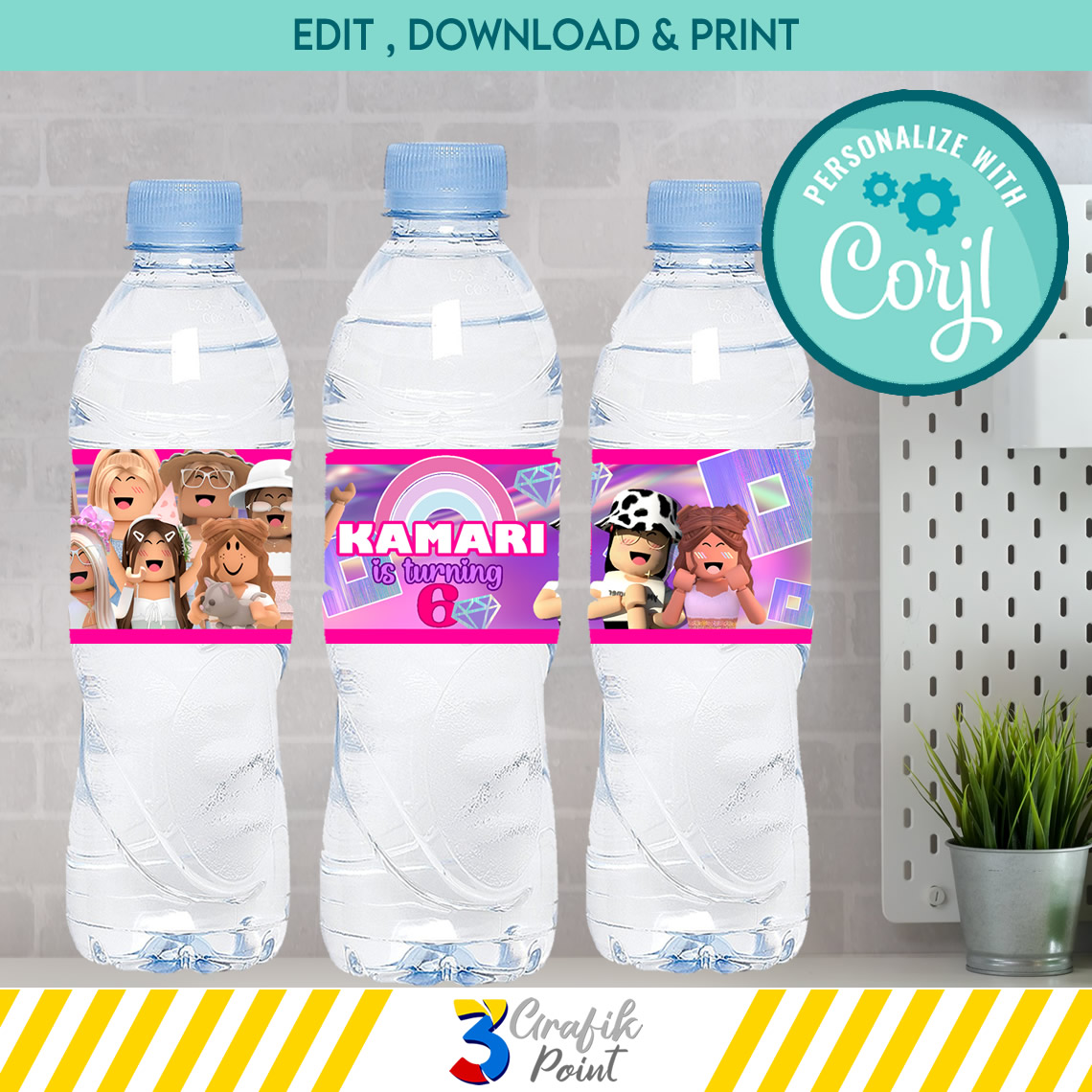 Roblox Girl water bottle label digital | Roblox Chip Bag printable