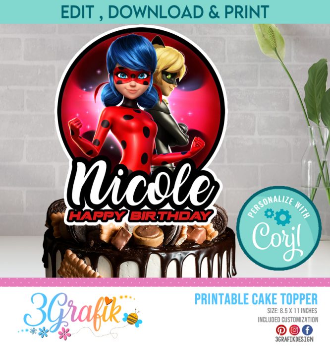 Miraculous ladybug cake topper printable