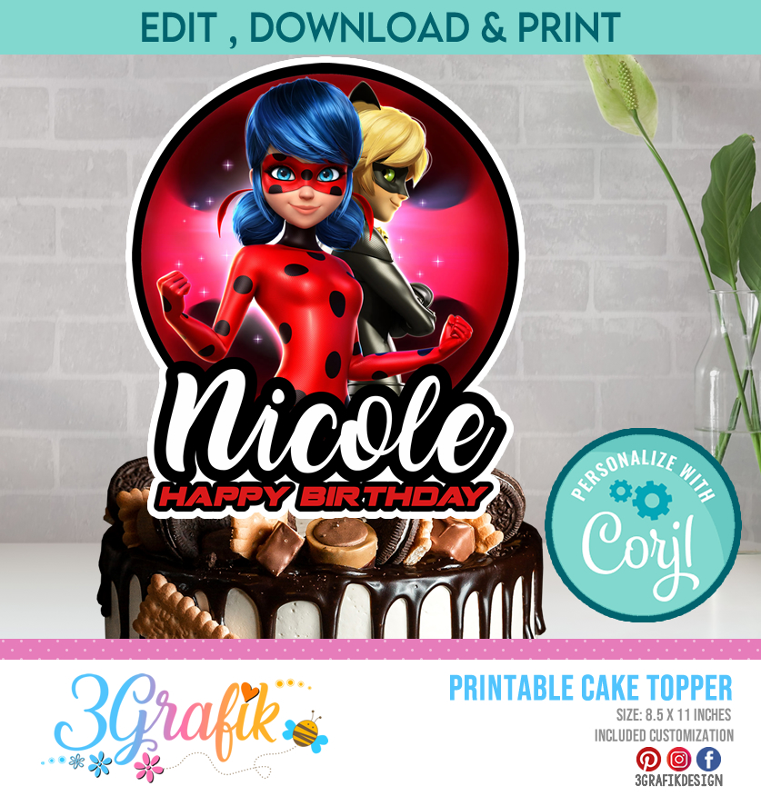 ▷ Miraculous ladybug cake topper printable