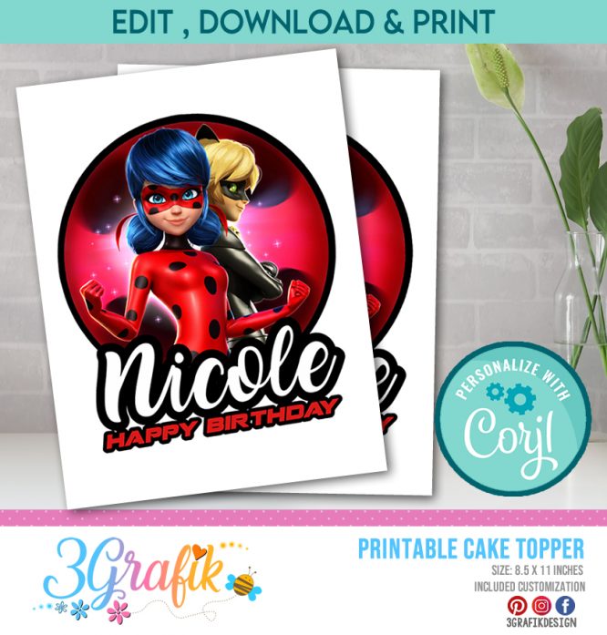 Miraculous ladybug cake topper printable