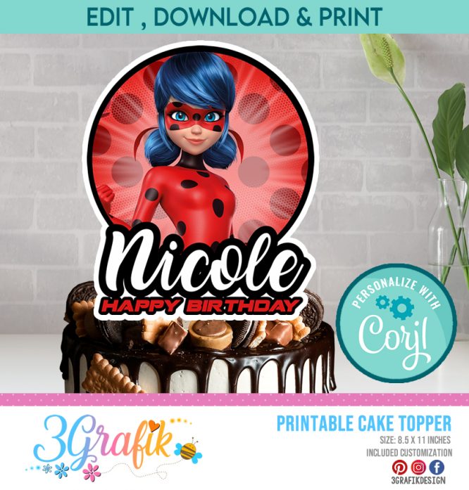 Miraculous ladybug cake topper printable