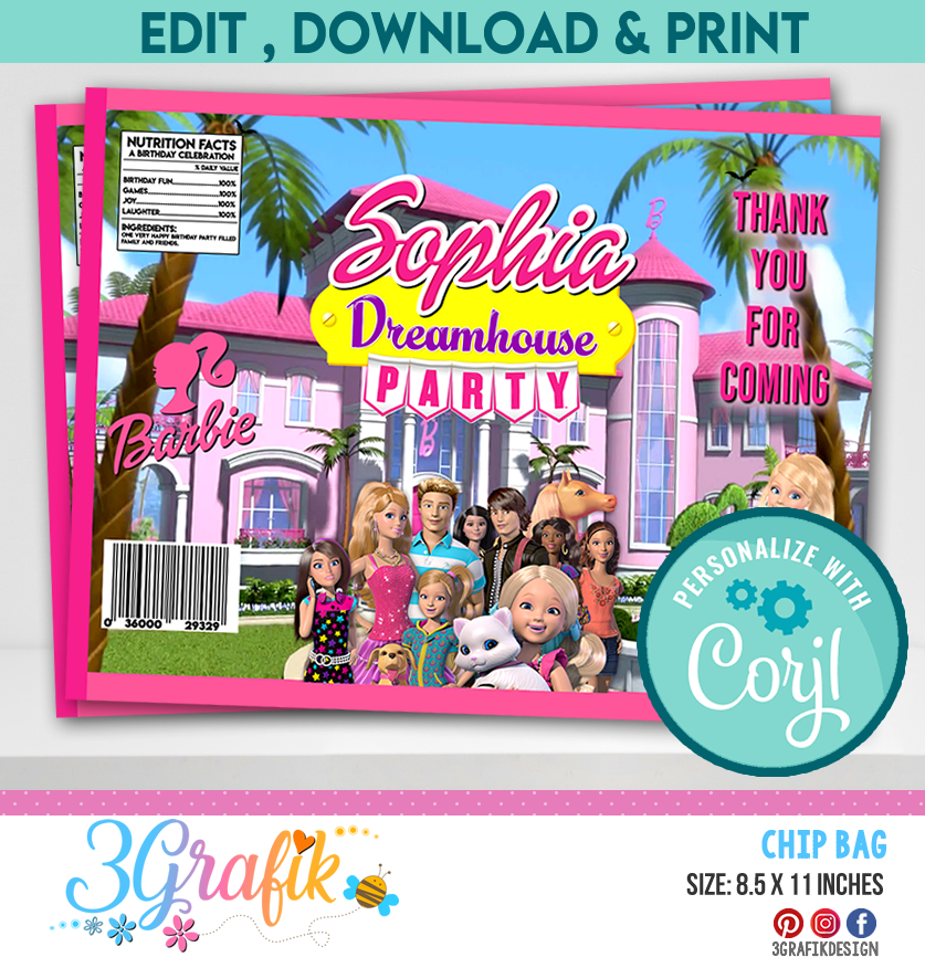 Editable Barbie Chip Bag