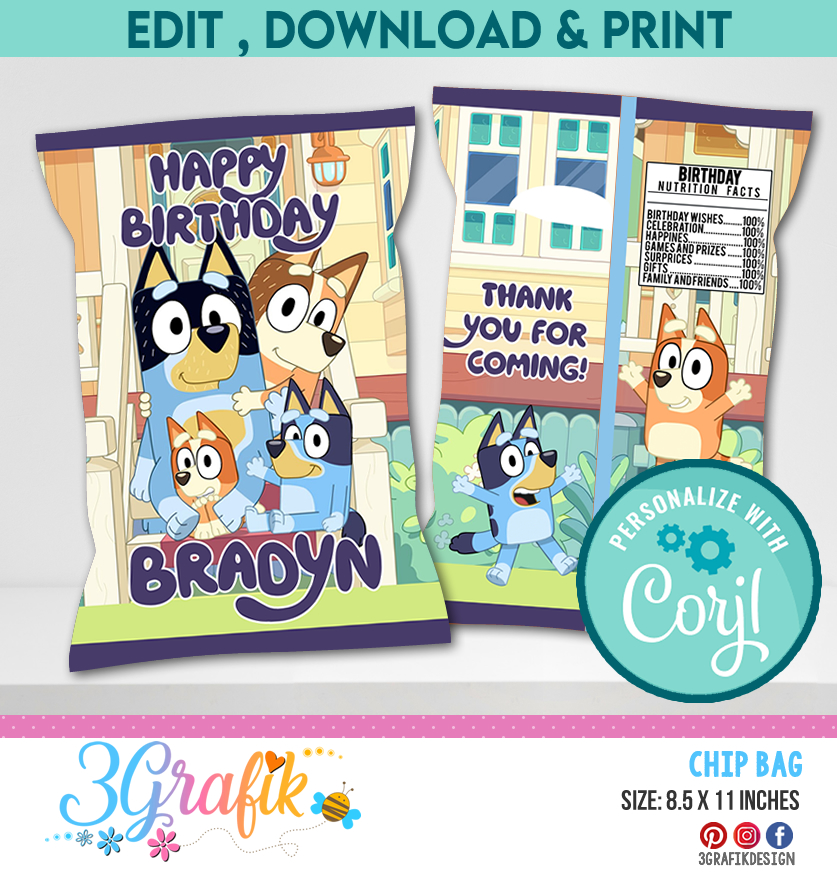 Bluey chip bags bluey party supplies bluey birthday party