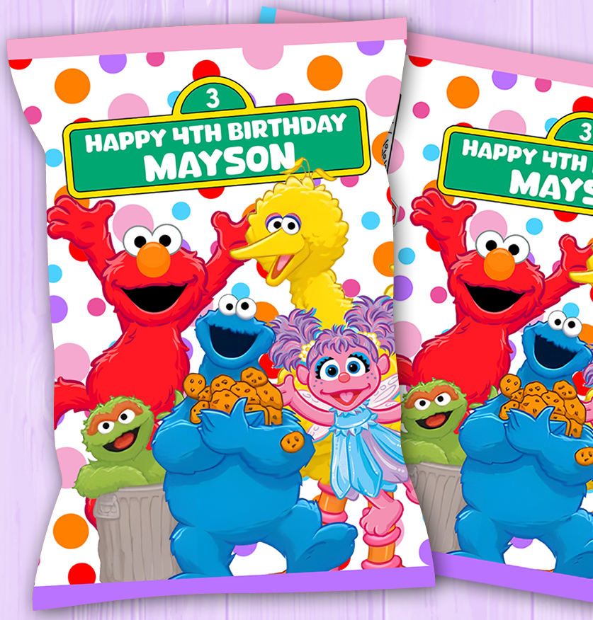 Editable Sesame Street Chip Bag Template | Sesame Street Birthday Party Favor Bag Printable | Elmo & Cookie Monster Treat Bag