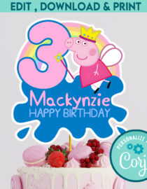 Personalized Peppa Pig Cake Topper - Editable Birthday Decorations - Instant Download