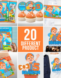 Blippi Editable Party Bundle – 20 Printable Decorations for Boys Birthday