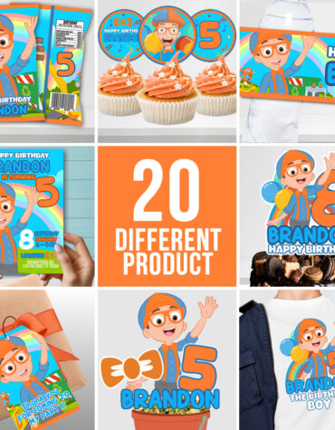 Blippi Editable Party Bundle – 20 Printable Decorations for Boys Birthday