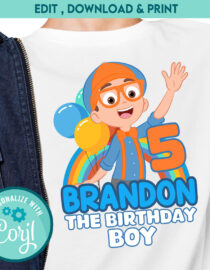Editable Blippi Birthday Iron-On Transfer