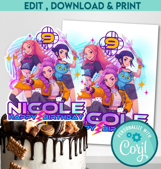 Kpop Demon Hunters Cake Topper printable