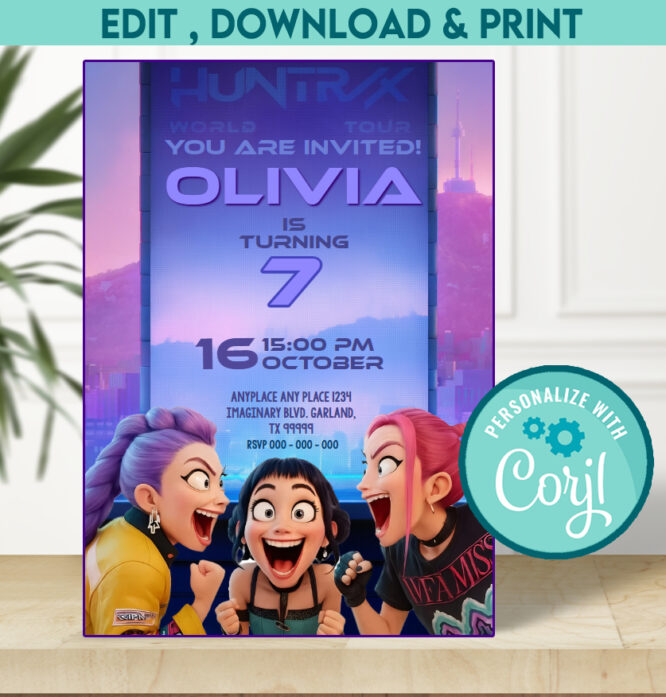 Kpop Demon Hunters Printable Invitation | Digital Download Birthday Party Invite