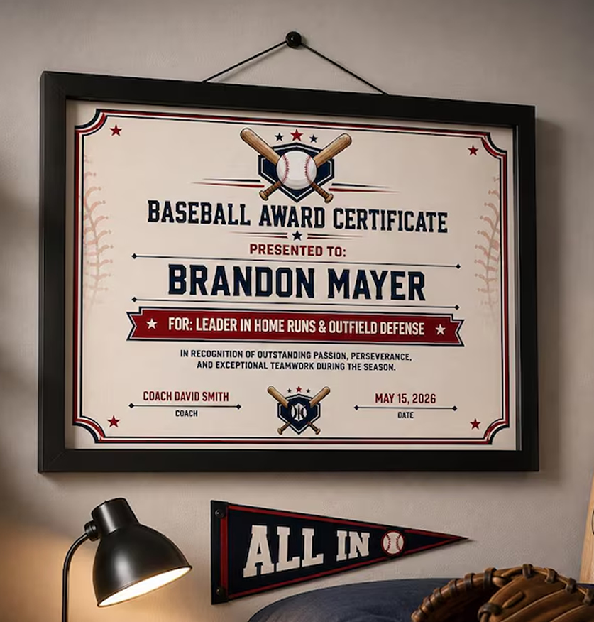 Baseball Certificate Printable