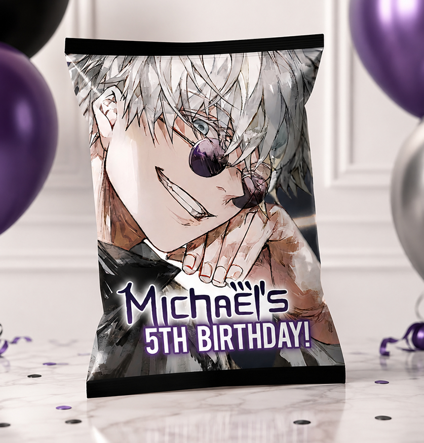 Gojo Satoru Chip Bag Printable, Jujutsu Kaisen Birthday Party Favor, Anime Chip Bag, Digital Download - Image 3