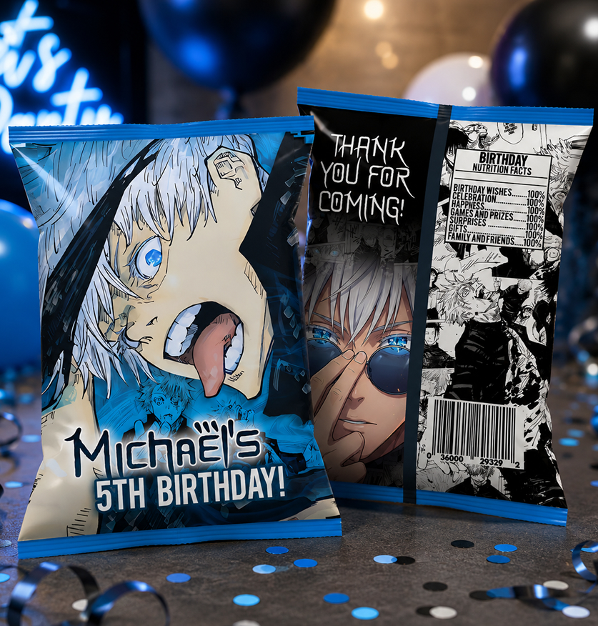 Anime Chip Bag Printable, Jujutsu Kaisen Birthday Party Favor, Gojo Anime Party Decorations, Digital Download - Image 4