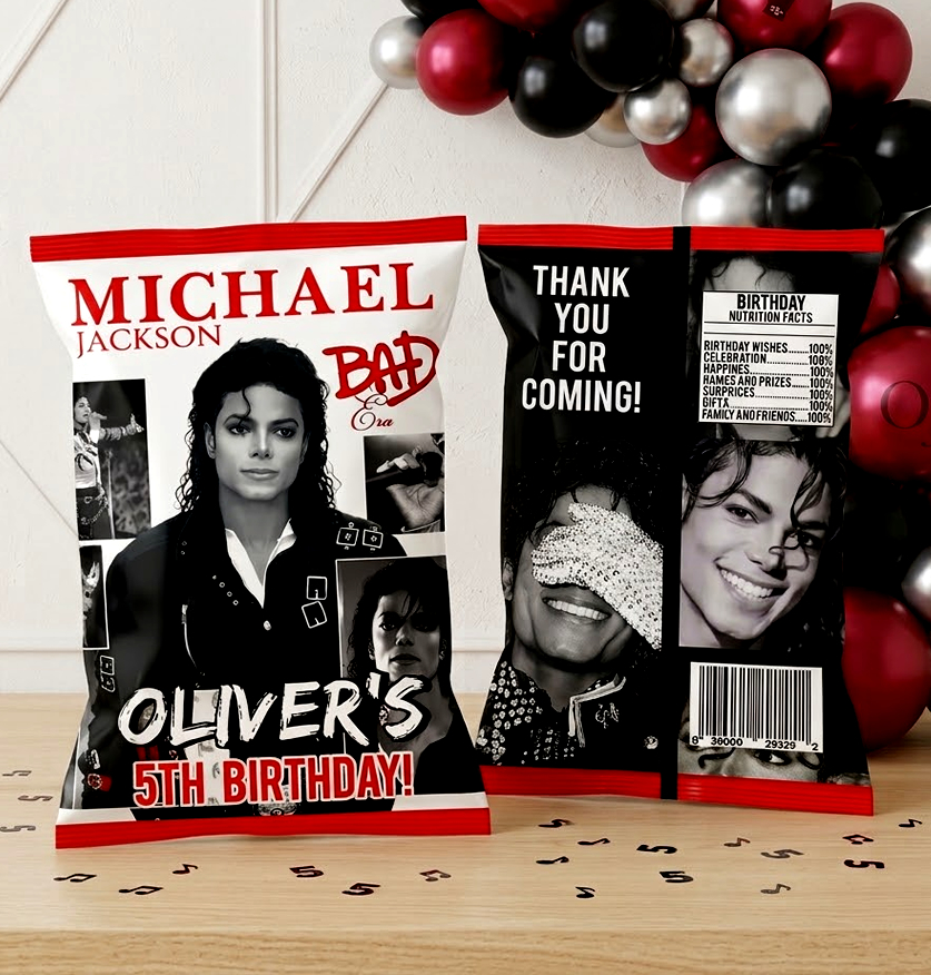 Michael Jackson Chip Bag Printable, MJ Birthday Party Favors, Music Birthday Decorations, Digital Download