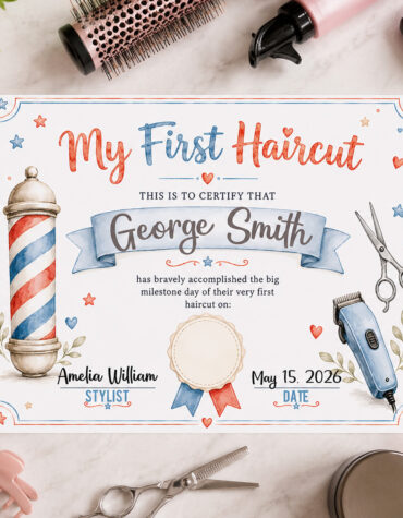 Editable My First Haircut Certificate