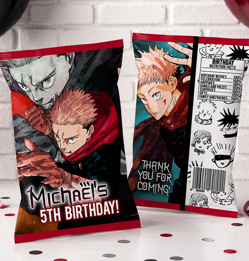 Itadori Yuji Chip Bag Printable, Jujutsu Kaisen Birthday Party Favor, Anime Chip Bag, Digital Download - Image 3