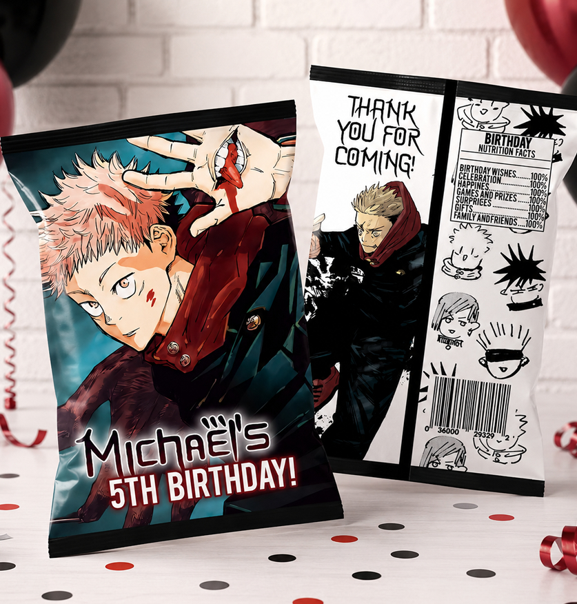 Jujutsu Kaisen Chip Bag Printable, JJK Birthday Party Favors, Anime Birthday Decorations, Digital Download - Image 4