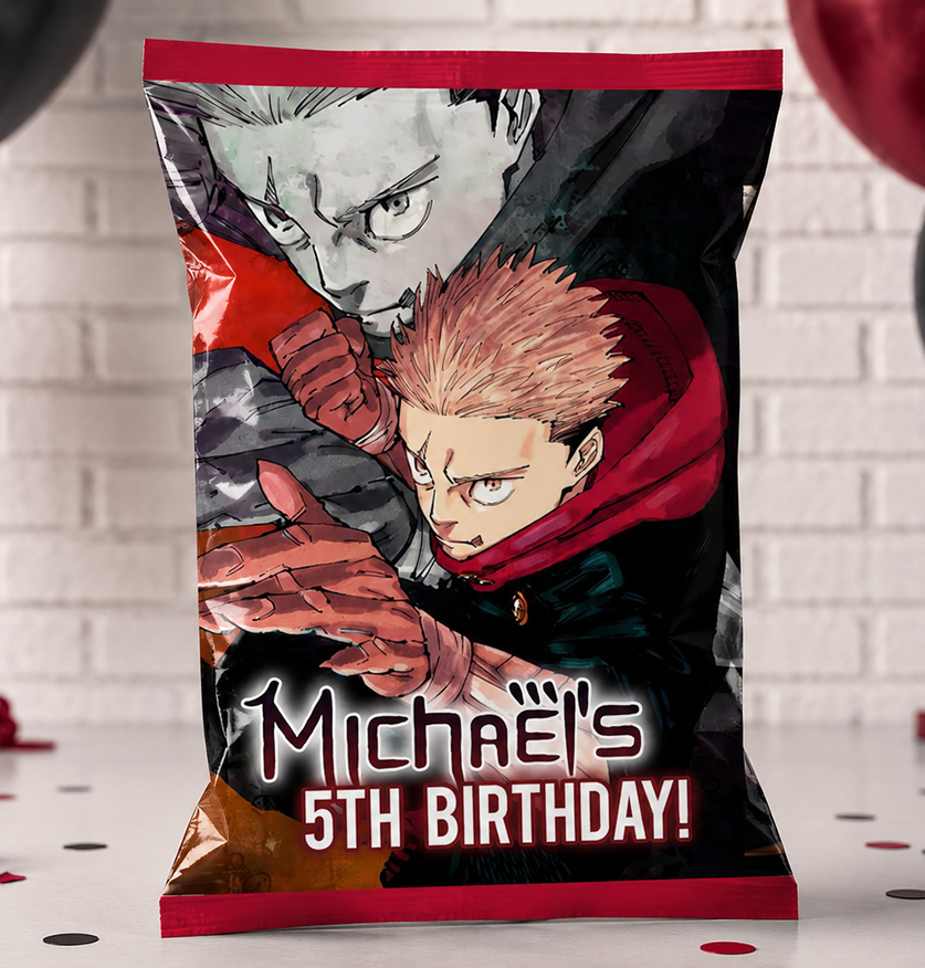 Itadori Yuji Chip Bag Printable, Jujutsu Kaisen Birthday Party Favor, Anime Chip Bag, Digital Download - Image 2