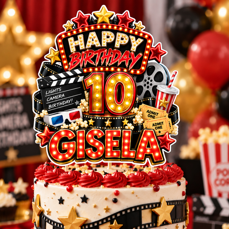 Movie Night Birthday Cake Topper