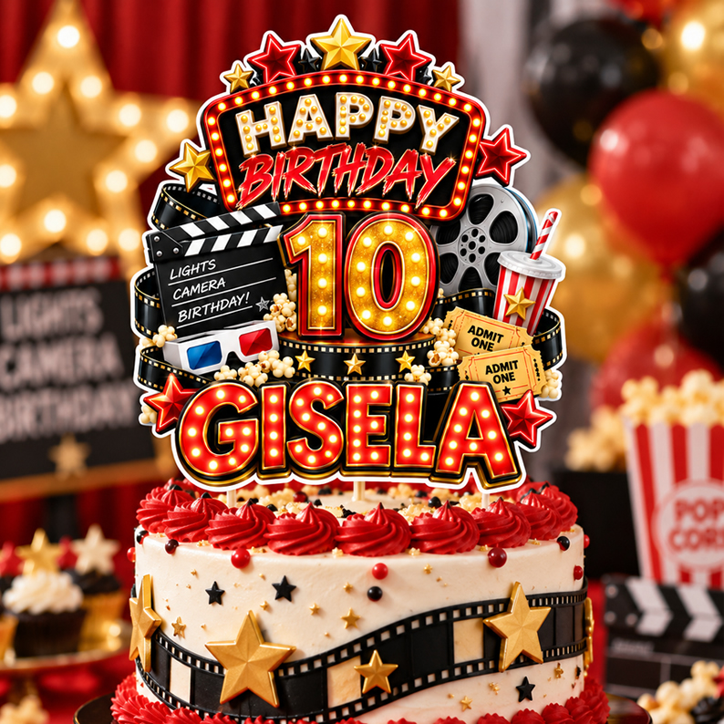 Movie Night Birthday Cake Topper