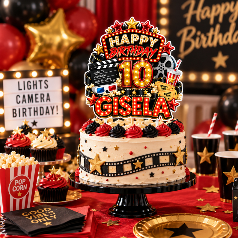 Movie Night Birthday Cake Topper
