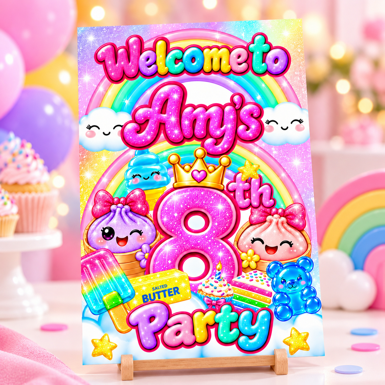 Squishy Birthday Welcome Sign, Kawaii Rainbow Party Sign, Printable Digital Party Decoration - Image 2