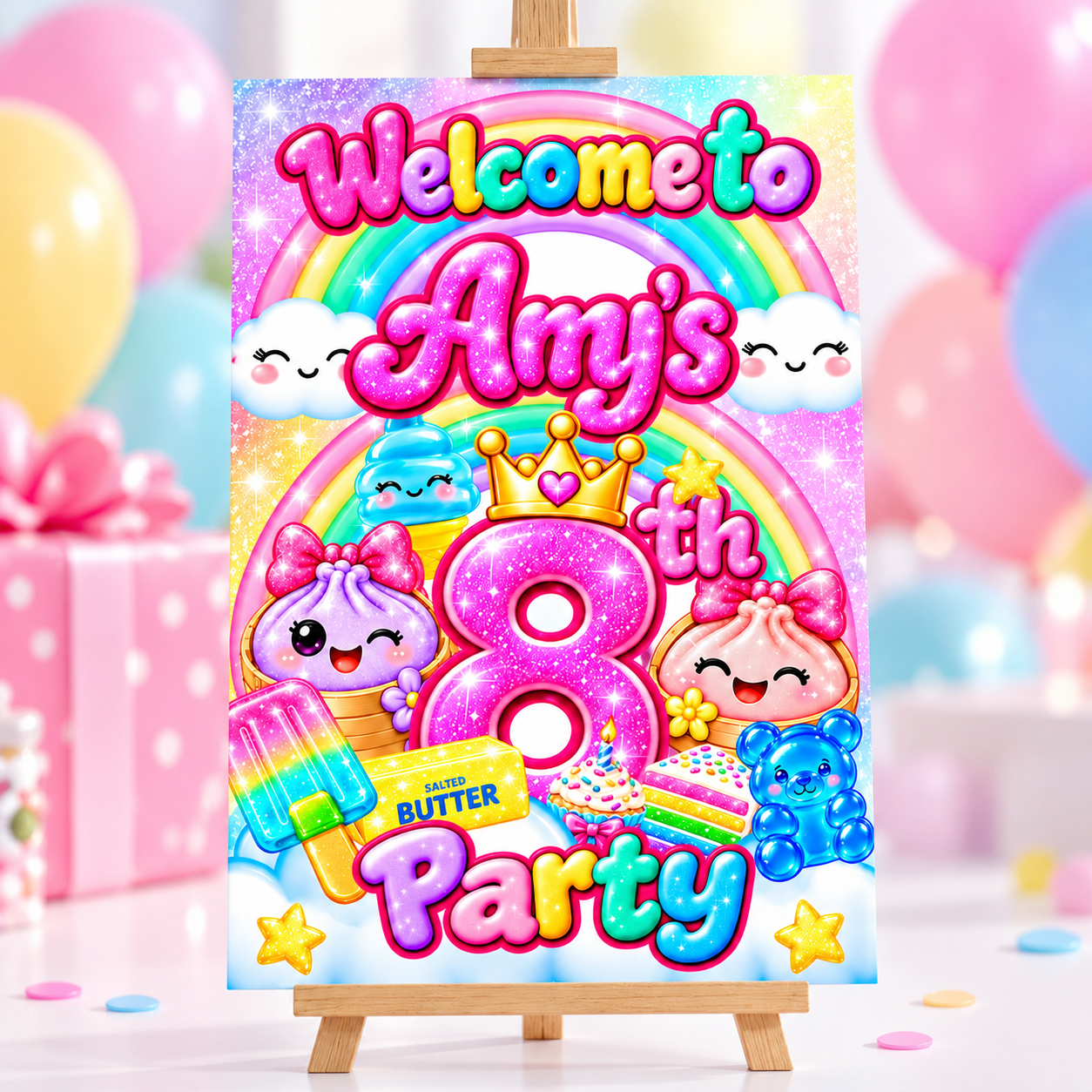 Squishy Birthday Welcome Sign, Kawaii Rainbow Party Sign, Printable Digital Party Decoration - Image 4